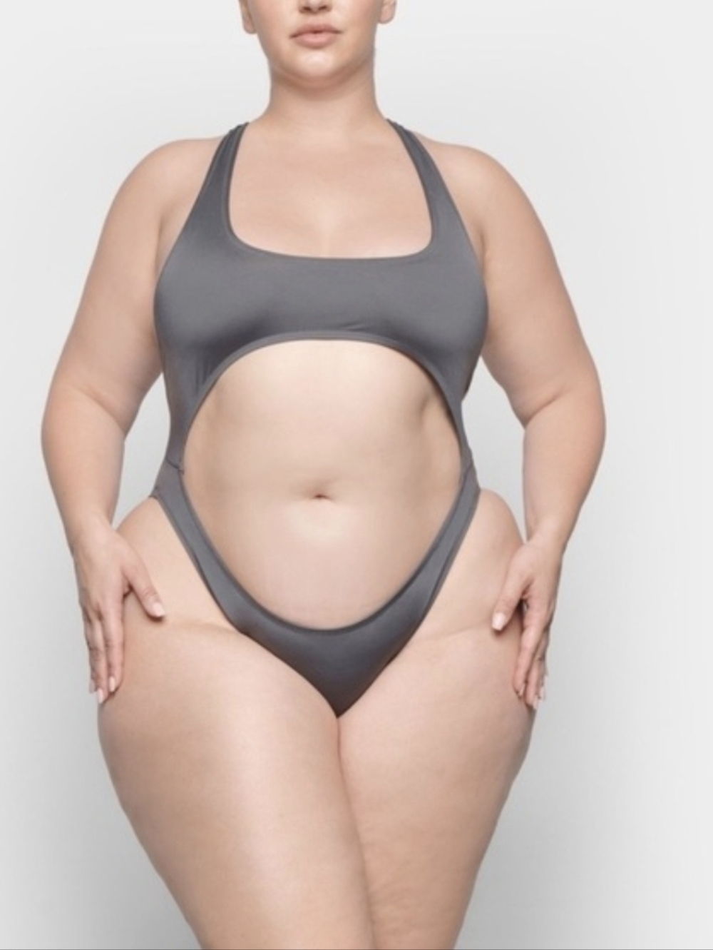 SKIMS SIZE 3X SIGNATURE BIkini SWIM CUT OUT MONOKINI GUN METAL One Piece 4XL NWT